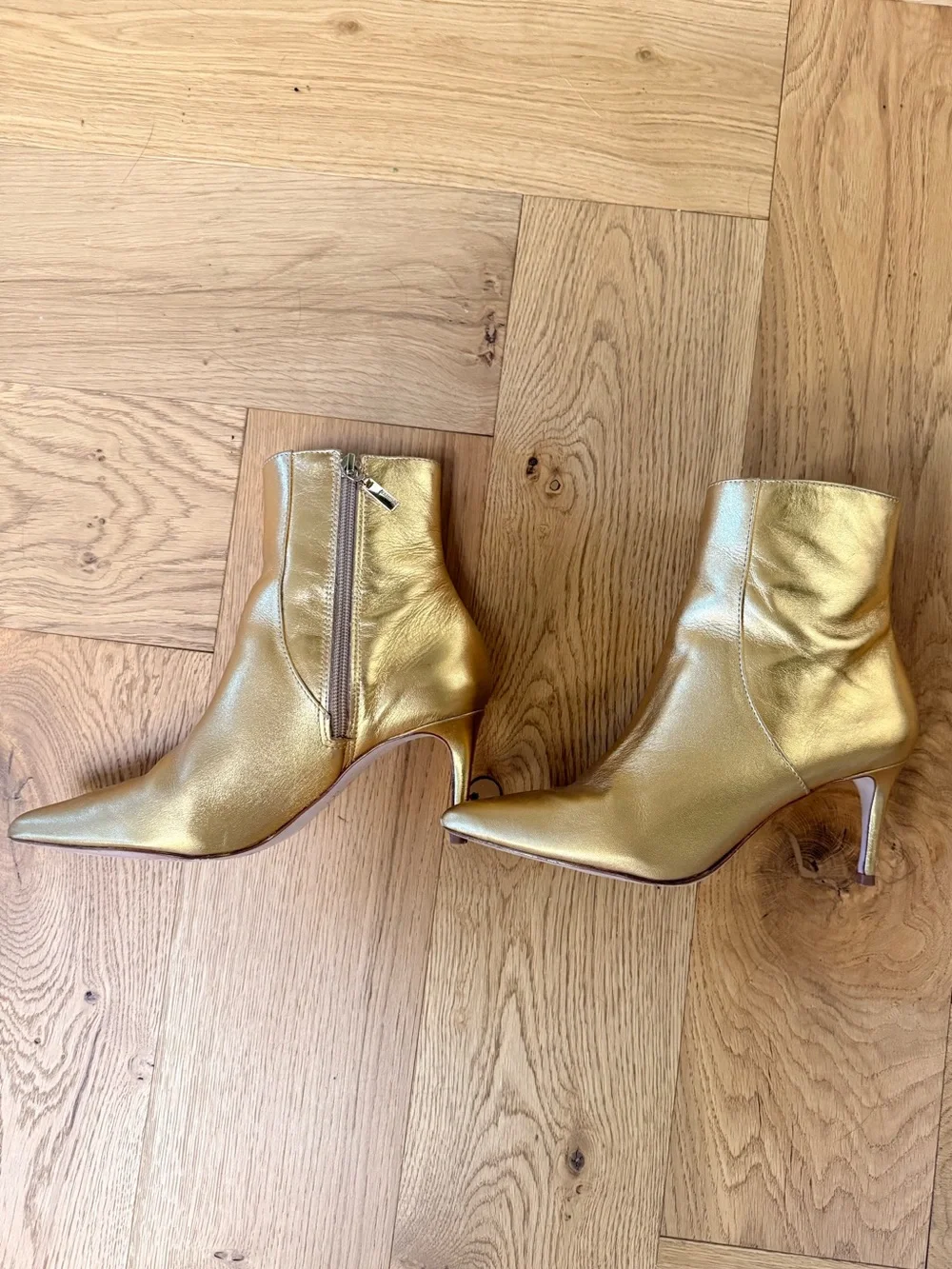 Schutz Metallic Gold Ankle Boots with Side Zip